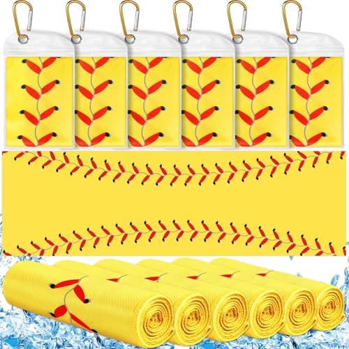 Lonfliness 6Pcs Softball Cooling Towels with Bags 38x12 in Breathable Chilly Microfiber Ice Towel Fast Drying Sport Team Gift for Player Coach Gym Workout Biking Running Yoga (Softball) - color: Yellow