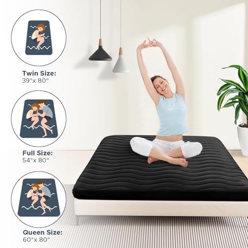 SCHNAUZER HOME Japanese Floor Mattress Futon Mattress Full 3.5" Thick Black - color: Black, size: Full( 80 x 54)