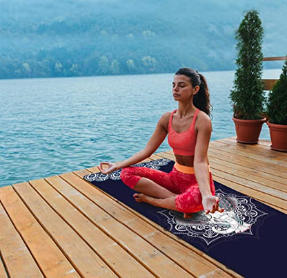 nuveti Printed Travel Yoga Mat 1/16 Inch Thick Non Slip Fitness Workout Mat | with Carrying Bag, Foldable Lightweight Suede & Natural Rubber Yoga Mat for Yoga Pilates and Fitness 72" L x 24" W x 1.5mm - color: DarkBlue