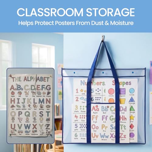GAMENOTE 2 Pack Large Poster Storage Bag (31.5"×25.5") Bulletin Board Holder Art Portfolio Container for Teachers Classroom Organization | 2 pack 31.5 x 25.5 in storage bags organize posters, anchor charts and classroom artwork