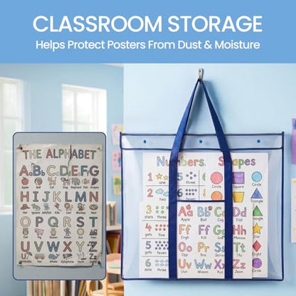 GAMENOTE 2 Pack Large Poster Storage Bag (31.5"×25.5") Bulletin Board Holder Art Portfolio Container for Teachers Classroom Organization | 2 pack 31.5 x 25.5 in storage bags organize posters, anchor charts and classroom artwork