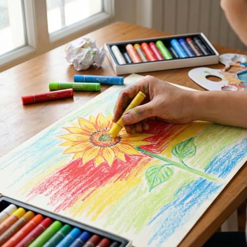 Oil Pastels Set, Soft Round Oil Pastel Crayons for Students & Artists, Drawing, Sketching, Blending & School Art Supplies (12 Colors) - color: 12 Colors