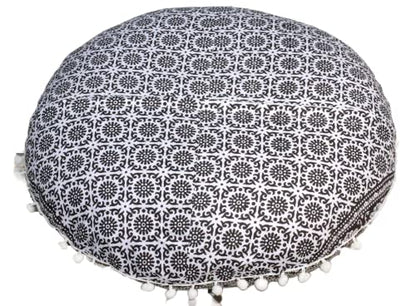 CRAFT KALA 32" Large Round Bohemian Floor Pillow Cover Boho Pouf Cover Mandala Meditation Room Pillows Cover Adults Seating Poufs Cushion Cover for Kids Reading Playroom Black Elephant Flower - color: Black and White Elephant