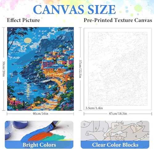 ZRIZQ Landscape Paint by Numbers Kit for Adults Beginner,16x20 | Full set with wooden brushes,rolled canvas,rich paints.Calming activity.Beginner friendly.Just open and paint. - color: 16"X20"Rolled Canvas(Frameless)-Landscape 12