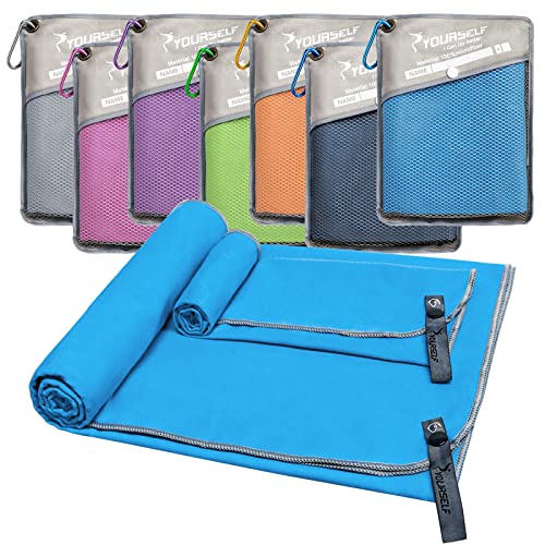 SYOURSELF 2 Pack Microfiber Camping Towel, Quick Dry Towel, Soft Absorbent Compact Travel Gym Workout Sweat Towel for Beach Yoga Swim Travel Camping Hiking Backpack Essentials (XL:72"x32"+12"x24") - color: Blue, size: XL:72.00" x 32.00"+ 24.00"x12.00"