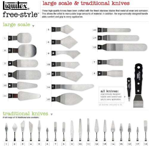 Liquitex Professional Freestyle Traditional Knives 6-Piece Ring Set | Rustproof Stainless Steel Knife Blades, Non-Slip Ergonomic Handles for Grip, Riveted Handles for Durability