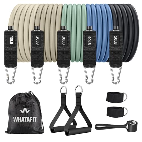 WHATAFIT Resistance Bands with Handles, 5-Level Exercise Bands for Workout - color: Green Blue