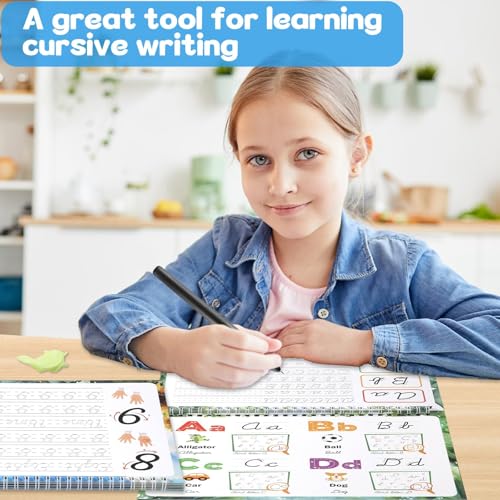 gisgfim 2 Pack Grooved Cursive Handwriting Workbook Magic Grooved Cursive Reusable Handwriting Practice Tracing with Disappearing Ink Pens for Kids Learning Activities Supplies (Letters&Number) - style: Letters+Numbers