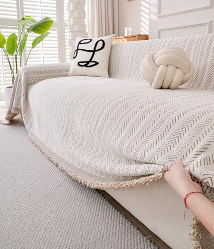 Erke Couch Cover Sheet Blanket, 3-Seat Small Size Sofa Cushion Slip Covers, L Shape Sectional Furniture Decor Protector, Machine Washable Chenille Slipcover for Pets Dogs Cats - color: Beige Coffee, size: 71" x 118"