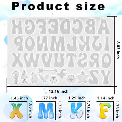 Resin Alphabet Molds with Hole, Uppercase Letters Crafting Molds | Reversed Alphabet Silicone Mold for Epoxy Resin Casting, Letter Resin Keychain Jewelry Pendant DIY Birthday Party Gift Making - color: 1PCS Ocean Alphabet Molds with Hole