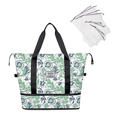 NPBAG Women Travel Duffel, Multi Functional Large Expandable Weekender Carry-on Tote, Gym Workout Overnight Bag, Mommy Hospital Bag for Labor and Delivery - color: Basic-Classical Flowers, style: Basic Version
