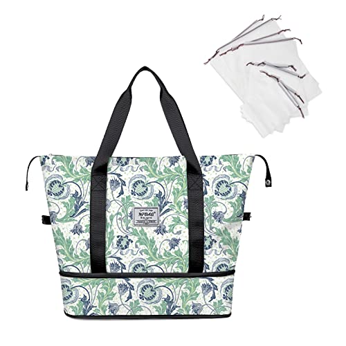 NPBAG Women Travel Duffel, Multi Functional Large Expandable Weekender Carry-on Tote, Gym Workout Overnight Bag, Mommy Hospital Bag for Labor and Delivery - color: Basic-Classical Flowers, style: Basic Version