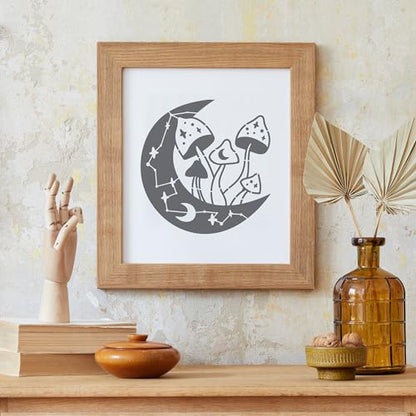Keluna Mushroom Stencils for Painting, 18 Pcs Bohemian Art Craft, 12 Inch Large Reusable Crescent Moon Phase Drawing Template for Wood Wall Canvas Home Decor - style: mushroom