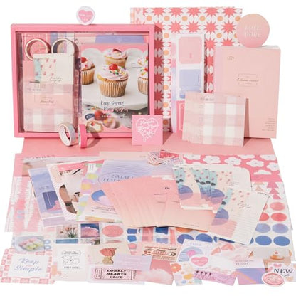 JOYCHOIC 348 Pcs Pink Scrapbook Supplies Kit, Dessert Junk Journal, Scrapbooking and Journaling Materials, Large Aesthetic Collection for Women, Stationery Arts Craft, Adults Daily - color: Dessert