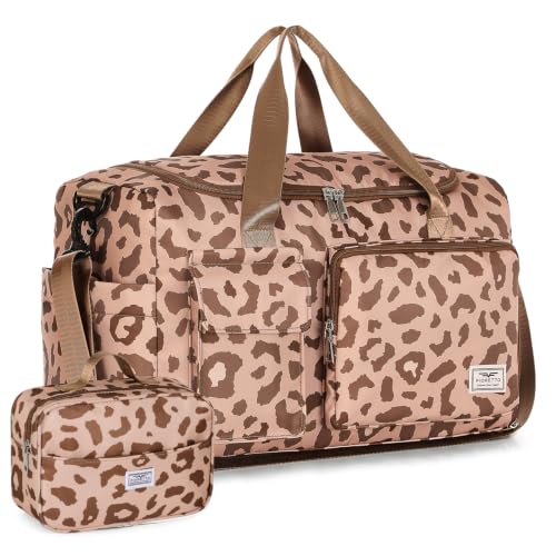 FIORETTO Women's Gym Duffle Bag with Shoes Compartment, 30L Capacity, Ideal for Travel, Gym, Sports, Duffel, Weekender - color: Leopard Brown, style: Gym Bag With Toiletry Bag