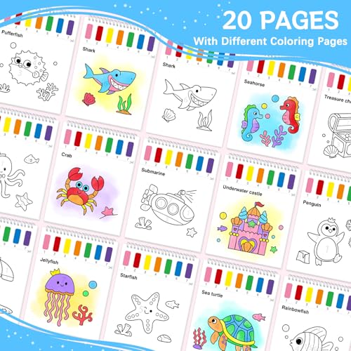 SOCOLER Paint with Water Coloring Books for Toddlers,Sea World Theme Mess Free Watercolor Painting Papers for Kids Water Color Paint Kit Art Craft Gift for Ages 1-3,4-8 - color: Sea World
