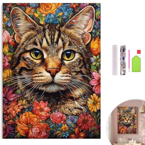 Cute Cat Diamond Art Kits for Adults Diamond Painting Kit for Beginner | Flower Animal 5D Funny DIY Diamond Dots Full Drill Crafts for Gem Art Dot Art for Adults Home Wall Decor for Teens 12x16 in - color: Cat