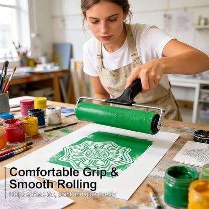 Brayer for Gelli Plate, 3 Pack Rubber Ink Rollers for Printmaking | Three sizes help spread paint smoothly for cards, paper, stamps and craft projects, giving cleaner coverage with less mess