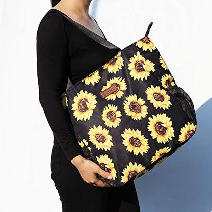 ESVAN Original Floral Water Resistant Large Tote Bag Shoulder Bag for Gym Beach Travel Daily Bags Upgraded - color: [N] Sunflower