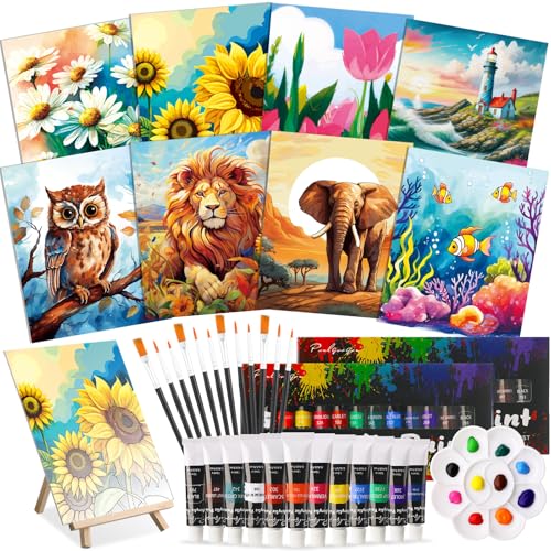 Cholemy 36 Pcs Paint and Sip Kit Gift for Adults 8''x10'',Plants Animals | Pre Drawn Canvas, Painting DIY Afro Acrylic Painting Kit, Wood Easel Brushes, Date Night Bulk, Summer Halloween Party - style: Plants Animals