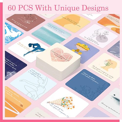 60 PCS Positive Affirmations Cards for Women, Daily Motivational Cards with Positive Messages, Double-Sided with Deep Reflections, Unique Designs on Each Card, Self-Care Gift for Her (4” x 4”)