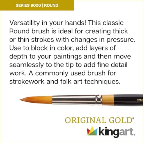 KINGART Premium Original Gold 9000-18/0 Round Series Artist Brush, Golden Taklon Synthetic Hair, Short Handle, for Acrylic, Watercolor, Oil and Gouache Painting, Size 18/0 - size: 18/0