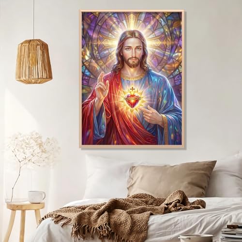Jesus Diamond Art Kits for Adults Beginners 12x16 IN, DIY Craft Gift | Sacred Heart of Jesus Diamond Painting Kits for Adults, Stress Relief, Home Wall Decor, 5D Full Round Drill Gem Art - color: DP-US07