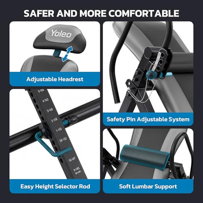 YOLEO Inversion Table for Back Pain w/Removable Lumbar Pad ITX320 | w/ Reversible Ankle Holders, Foldable, Easy Assembly - color: Grey - Black Tube