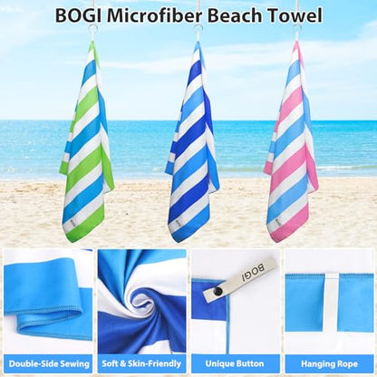BOGI Microfiber Beach Towel Set for Travel Bath Beach Swim Gym Yoga（L 63''x31.5''） - color: Light Blue & Blue, size: L:63"x31.5" with 16"x16"