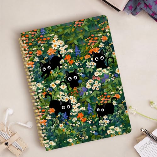 Cute Spiral Notebook journal A4 Aesthetic Pretty Design for Women Girls Kawaii with Pocket, 8.5 x 11 inch, Lined, Cat Garden - color: Cat Garden, style: Lined