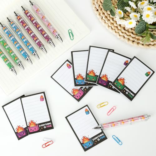Dumpster On Fire Desk Accessories - It's Fine I'm Fine Everything is Fine | 8 PCS Cute Sticky Notes + 8PCS Ballpoint Pens, Memo Notes Funny Office Gifts for Women Men Coworkers - color: 8pcs Pen+note