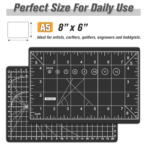 DIYSELF 8in×6in Cutting Mat, A5 Self Healing Cutting Mat, Craft Mat | A5 Cutting Mat for Sewing, Fabric and Hobby Projects, 5-Ply Double-Sided Craft Cutting Board, Quilting Mat for DIY - color: Black, size: 8"L x 6"W