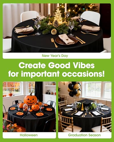 Pureegg Plastic Table Cloth Disposable 8 Pack, 84 Inch Round, Black | Graduation Party, Class of 2026, Leakproof & Sturdy, Black, Round Tablecloth, Table Cover - color: Black, size: 84" Round