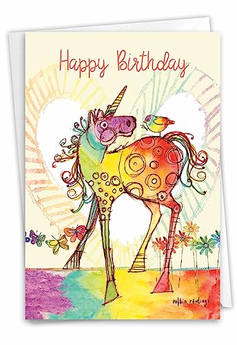 The Best Card Company - 1 Happy Birthday Card with Envelope - Adorable Colorful Animals, Fun Notecard - Happy Unicorns C7245ABDG - style: Happy Unicorns