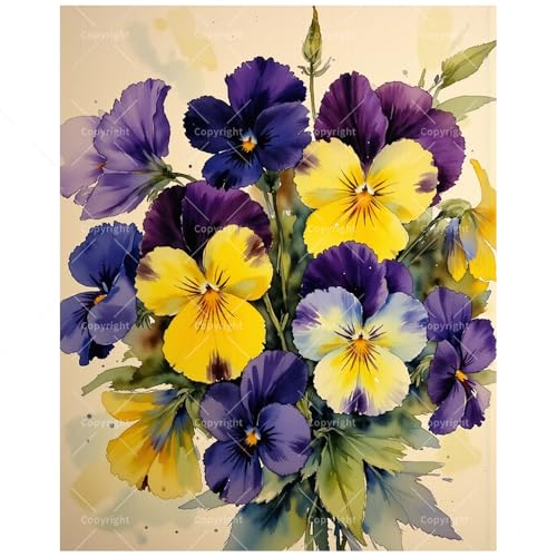 Floral Paint by Numbers Kit for Adults - DIY Purple and Yellow Pansies Painting on Canvas 16x20 Inches, Acrylic Paint Set, Suitable for Beginners, Art for Home Decoration or Gifts - color: TCXY06104, size: 16X20IN Folded