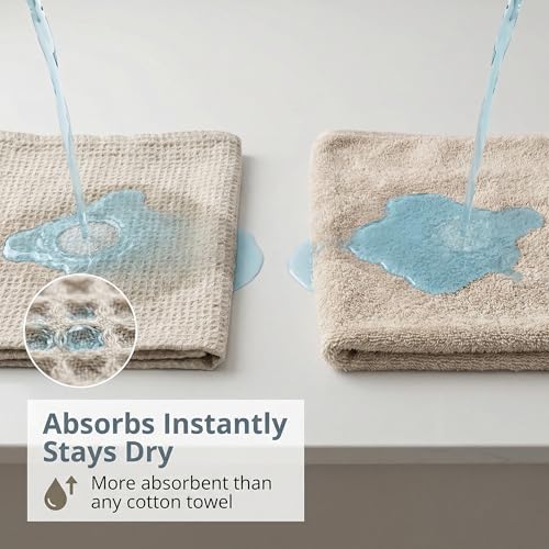 Pure 100% Linen Hand Towels - 14x28-inch Set of 2 pcs - Thin Waffle Weave - color: Natural Linen, size: Hand Towels