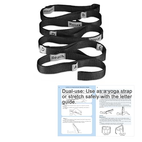 Stretching Strap Yoga Strap with 10 Loops, Non-Elastic Stretch Band for Physical Therapy, Flexibility, Exercise, Pilates, Dance & Gymnastics Workout - color: Black