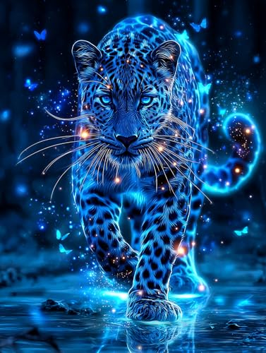 Ohhvvow Glowing Cheetah Diamond Painting Kits for Adults, 12x16 Inch 5D DIY Full Round Drill Diamond Art Dots for Home Wall Decor, Gift for DIY Craft Lovers & Beginners - color: Glowing leopard