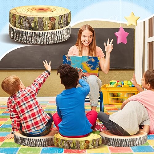 Juexica Decorative Round Wood Stump Throw Pillow Tree Floor Cushion, 6 Pcs