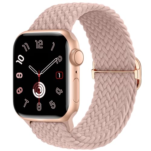Braided Stretchy Nylon Band Compatible for Apple Watch Bands Women Men - color: Nude Pink, size: 38mm/40mm/41mm/42mm