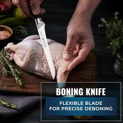 Cutluxe Butcher Knife Set, Brisket, Breaking & Boning Knife with Honing Rod | Carving Blades for Meat Prep, Ultra Sharp German Steel, Full Tang Ergonomic Handles – Grilling Gift - size: 4 Pcs BBQ Set
