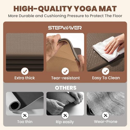 Stepwaver Foldable Fitness Yoga Mat, 0.4” (10 mm) Extra Thick -75” x 26” - color: Brown