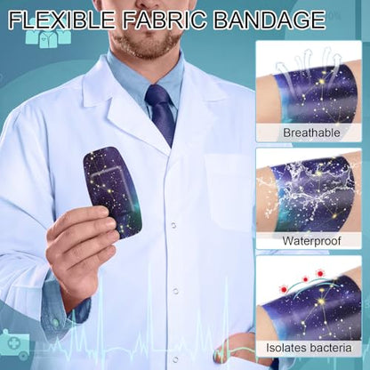 Geiserailie Large Flexible Fabric Bandages 2x4 Waterproof,Starry Sky | Cushioned Pad Protects Wounds and Cuts, Latex Free Bandages for Sensitive Skin, Stays Secure During Daily Activities - style: Starry Sky