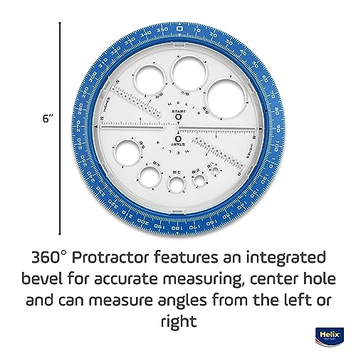 Helix Geometry Tool Set – Locking Compass, Protractor, and 360° Angle & Circle Maker with Integrated Templates – Precision Drawing & Measuring Kit for Students and Professionals