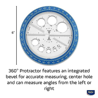Helix Geometry Tool Set – Locking Compass, Protractor, and 360° Angle & Circle Maker with Integrated Templates – Precision Drawing & Measuring Kit for Students and Professionals