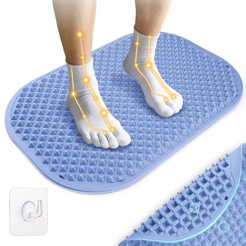 Upgrade Silicone Foot Massage Mat with Dual-Side Usage, Large Reflexology Mat for Feet Relaxation, Foldable Foot Acupressure Mat, Portable Standing Desk Mat for Pain, Fatigue Relief(Blue-XL) - color: Blue, size: X-Large