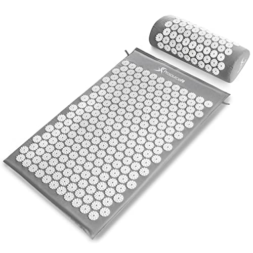 ProsourceFit Acupressure Mat and Pillow Set for Back/Neck Pain Relief and Muscle Relaxation, Grey - color: Large - Grey/White, size: Large