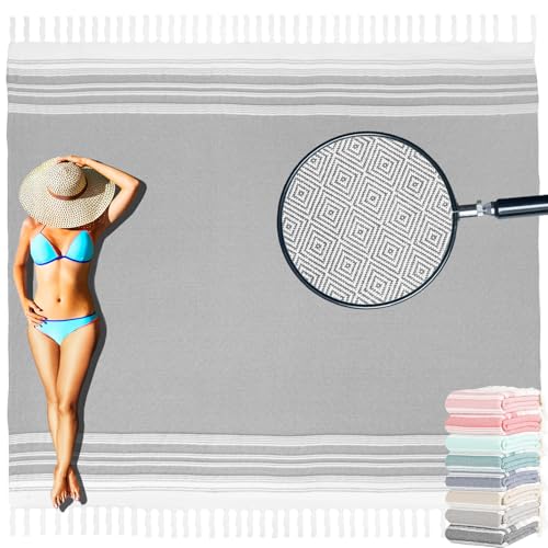 Yongoes Turkish Beach Towel Blanket Oversized 82x88 Light Grey Boho - color: Grey Light, size: Extra Large 82"x88"（208x224cm）