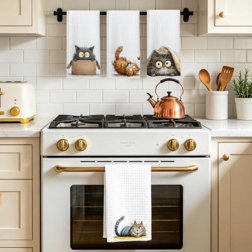 4 Pcs Funny Cat Kitchen Towels, Cute Cats Gifts Reusable Hand Towels-09 - color: Multi 1626