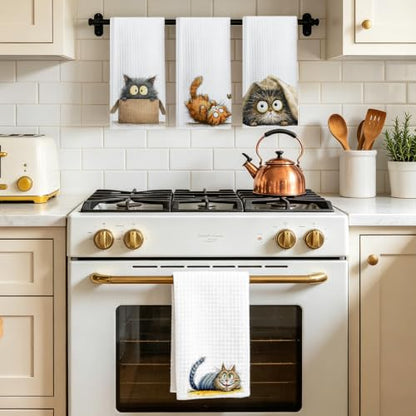 4 Pcs Funny Cat Kitchen Towels, Cute Cats Gifts Reusable Hand Towels-09 - color: Multi 1626